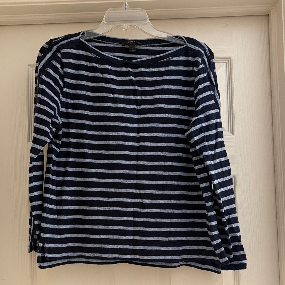 J. Crew Dark Blue and Light Gray Striped Top
